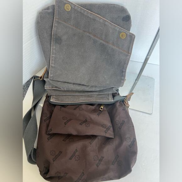 Augur Messenger Unisex Green Brown Vintage Canvas Shoulder Crossbody Purse Bag - Picture 7 of 13